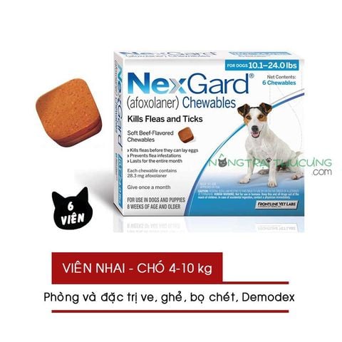  Thuốc nhai NexGard Trị Viêm Da, Ve, Ghẻ, Bọ Chét Trên Chó 