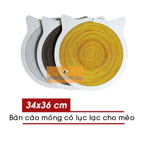  Bàn Cào Móng (Bằng Gỗ) Hình Tròn Tai Mèo Có Chuông (34x36cm) 