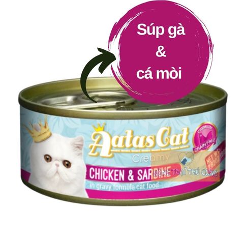  Pate AATAS Cho Mèo Mọi Lứa Tuổi (Súp Gà Mix) Creamy Chicken - Lon 80g - MVR 