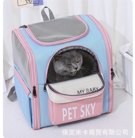  Balo Vận Chuyển Thú Cưng Pet Sky 38x34x27cm - Balo Cửa Trên Hình Vuông Thoáng Khí - Dưới 8kg 