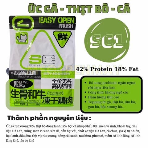  Hạt Cho Mèo SC Mix Thịt Cá Sấy Khô (Grainfree, Protein Cao) 9KG 