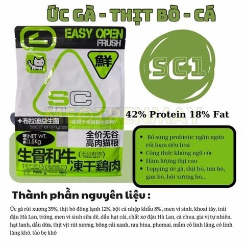  Hạt Khô SC Grainfree 42%, 39% Protein Cho Mèo Mọi Lứa Tuổi 1.5KG 