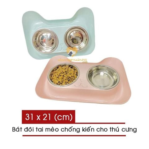  Bát Ăn Chống Kiến Inox Cho Chó Mèo - Hình tai mèo 