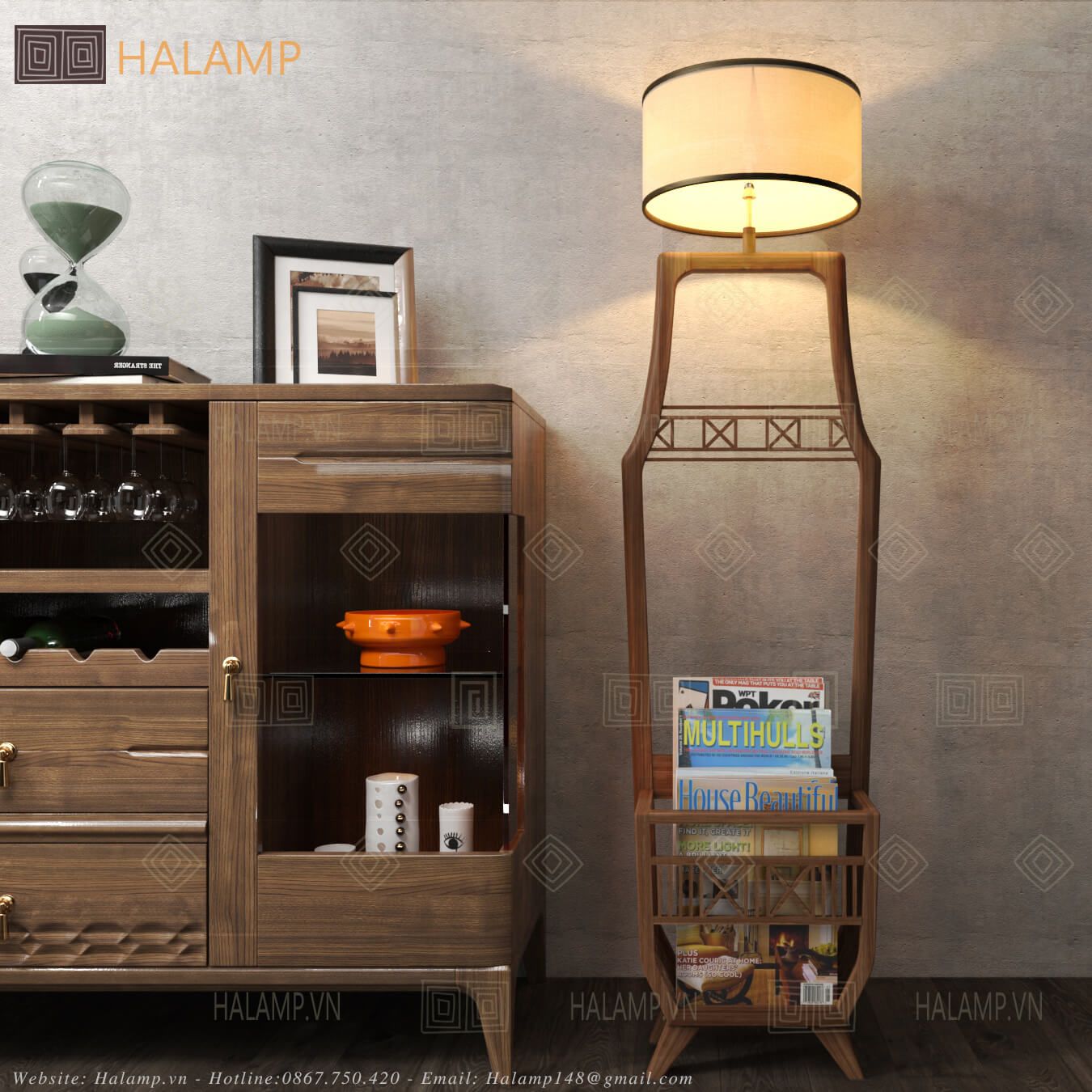  Đèn sàn kết hợp giá cài sách báo Halamp FL005 
