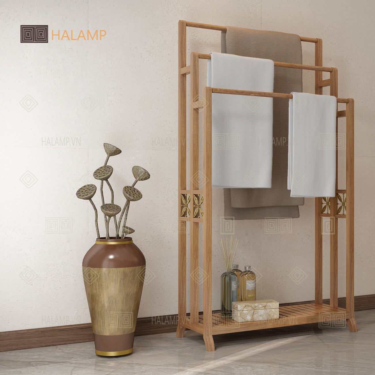  Giá treo khăn tắm 3 tầng Halamp KT005 đồ gỗ dùng cho gia đình khách sạn 