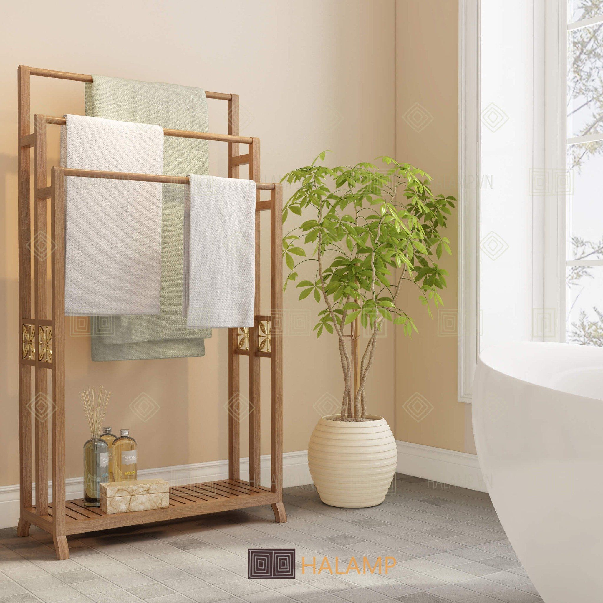  Giá treo khăn tắm 3 tầng Halamp KT005 đồ gỗ dùng cho gia đình khách sạn 
