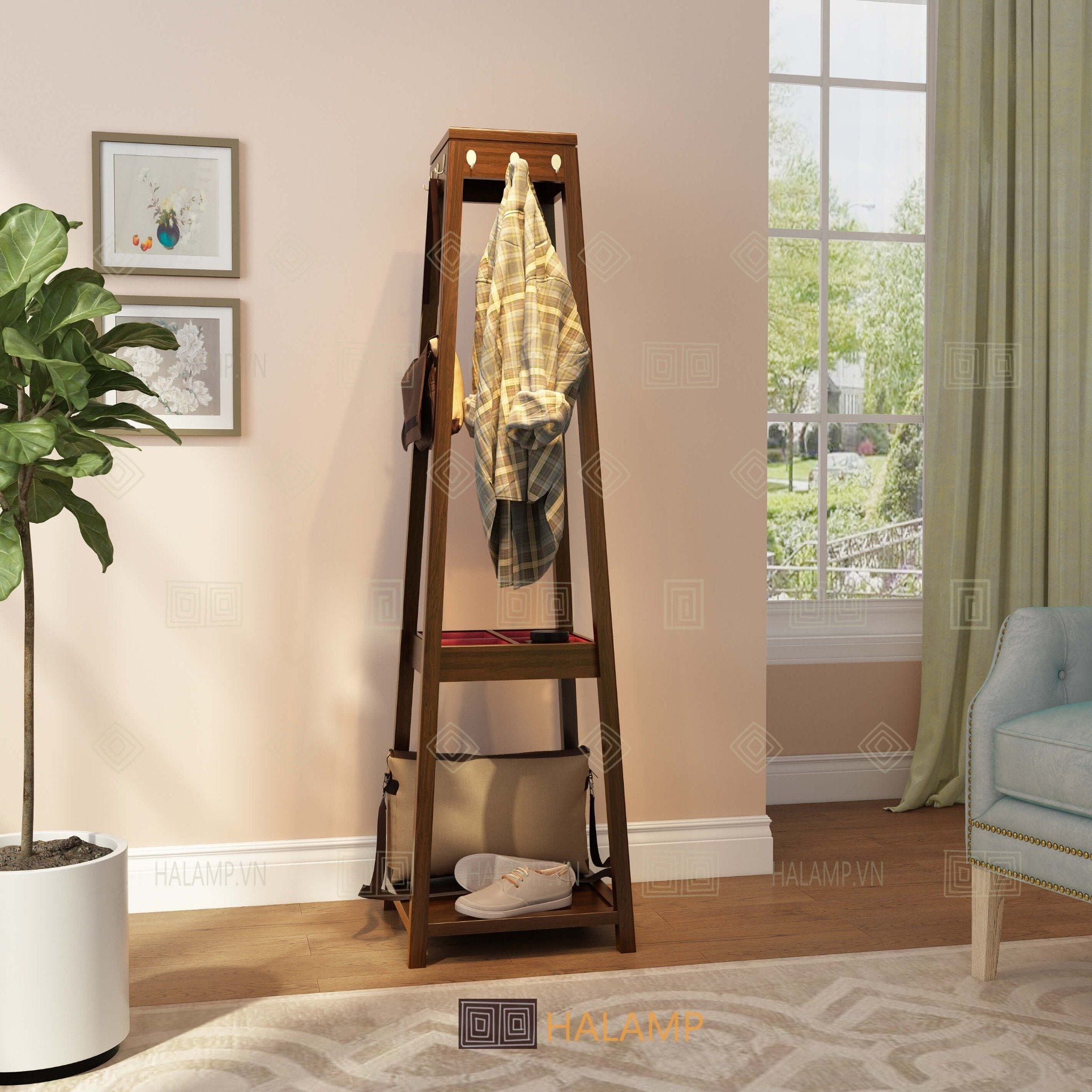  Giá treo quần áo bằng gỗ hình chóp cụt Halamp GV004 