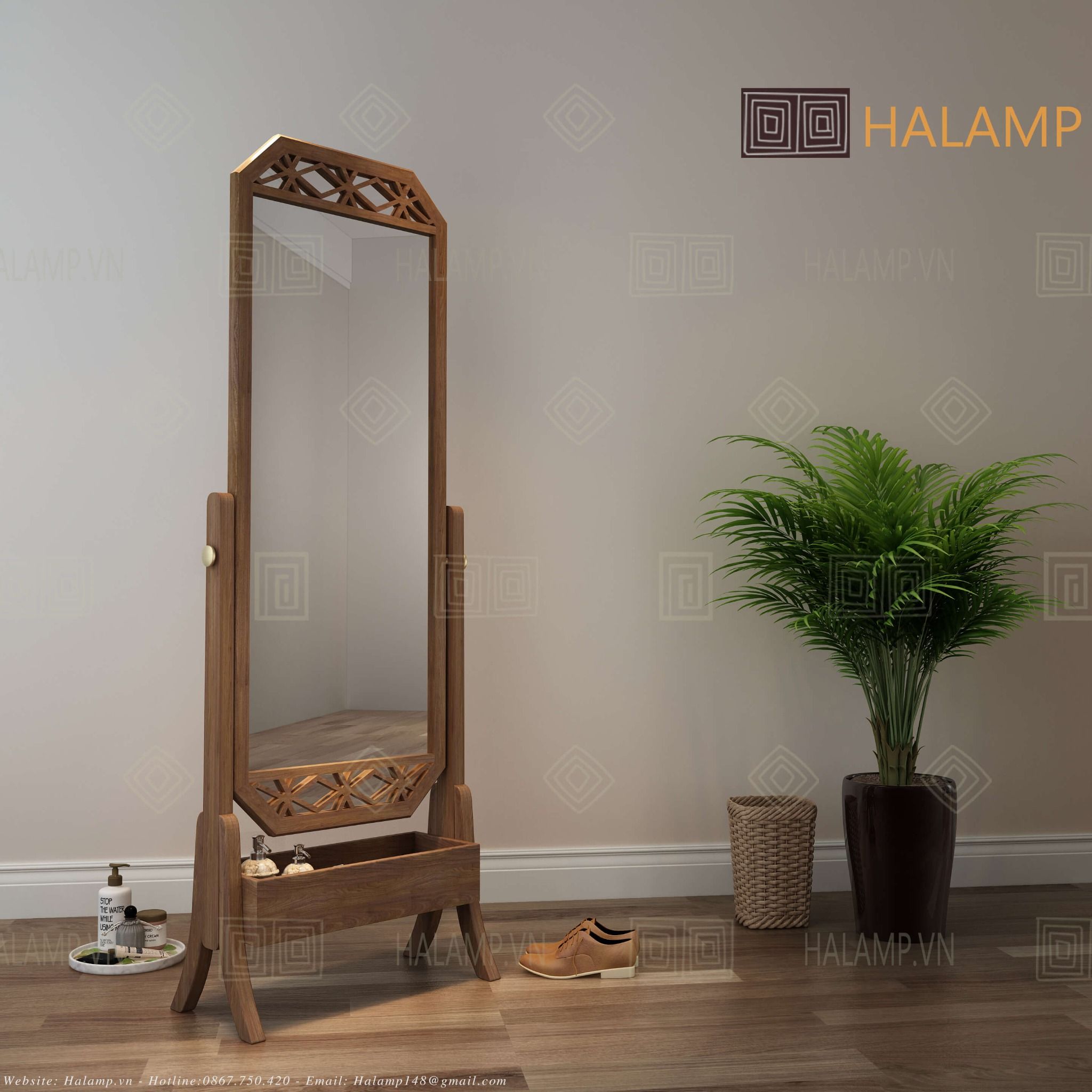  Gương soi toàn thân khung gỗ Halamp GG003 