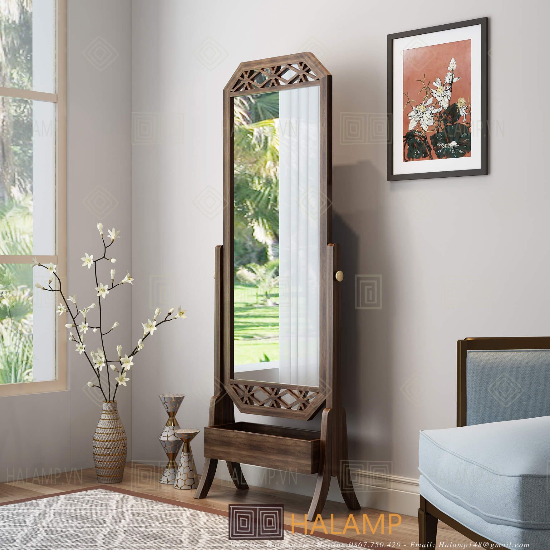  Gương soi toàn thân khung gỗ Halamp GG003 
