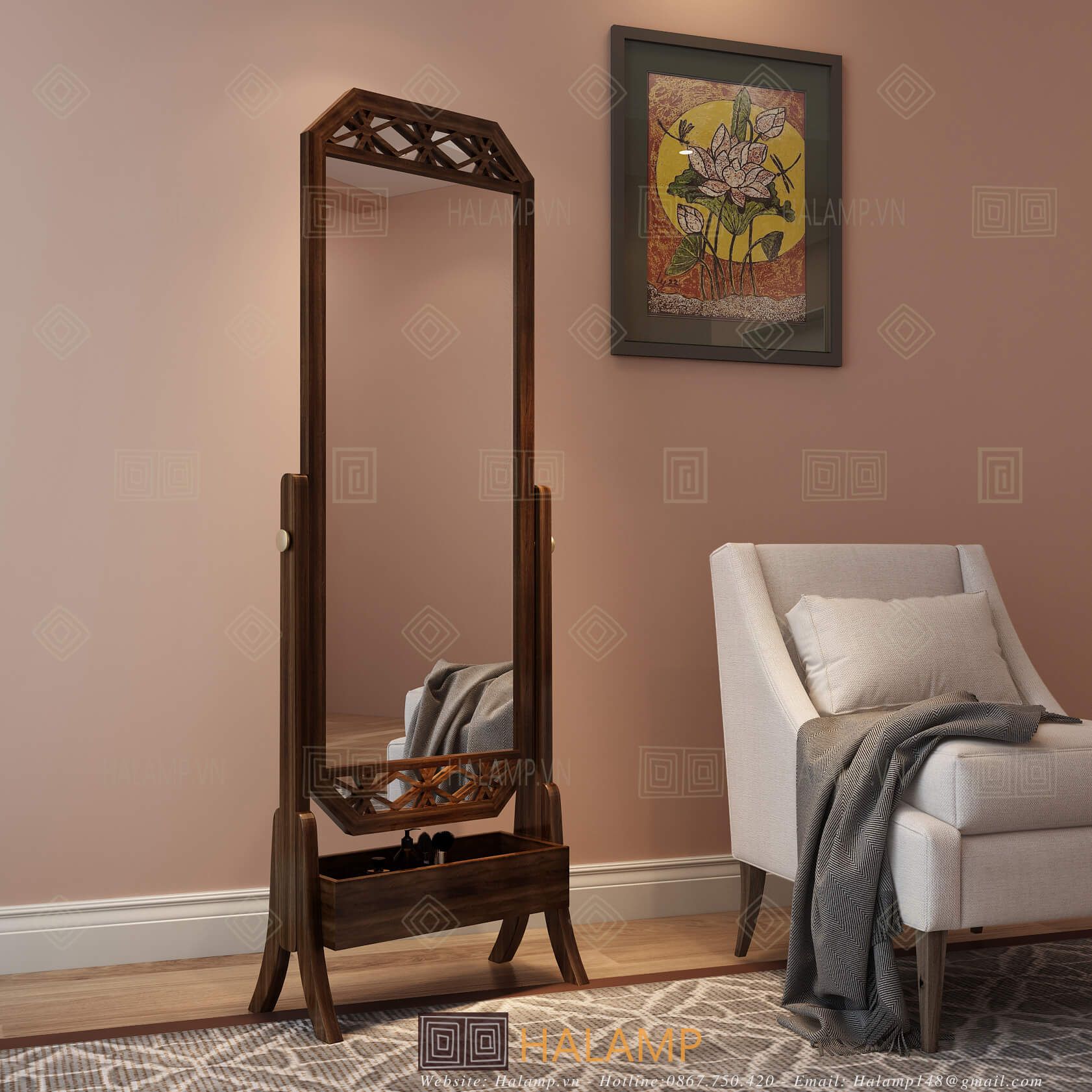  Gương soi toàn thân khung gỗ Halamp GG003 