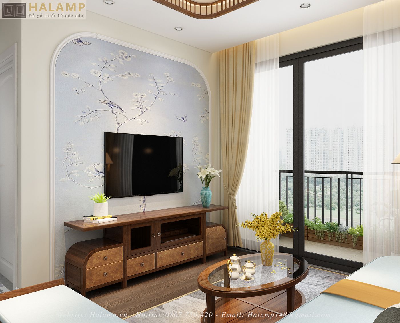  sofa gỗ cho phòng khách chung cư nhỏ Halamp SF010 