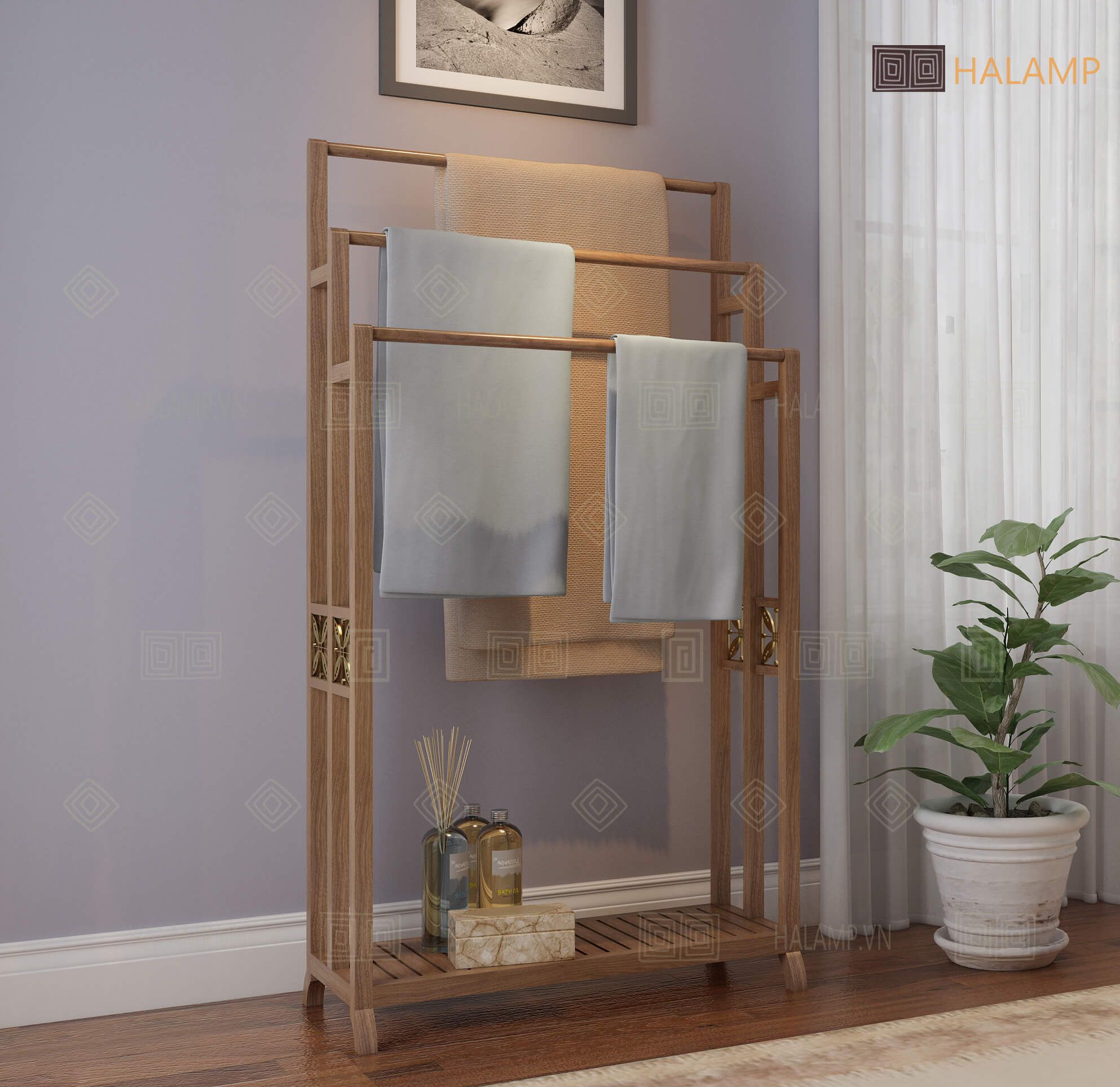  Giá treo khăn tắm 3 tầng Halamp KT005 đồ gỗ dùng cho gia đình khách sạn 
