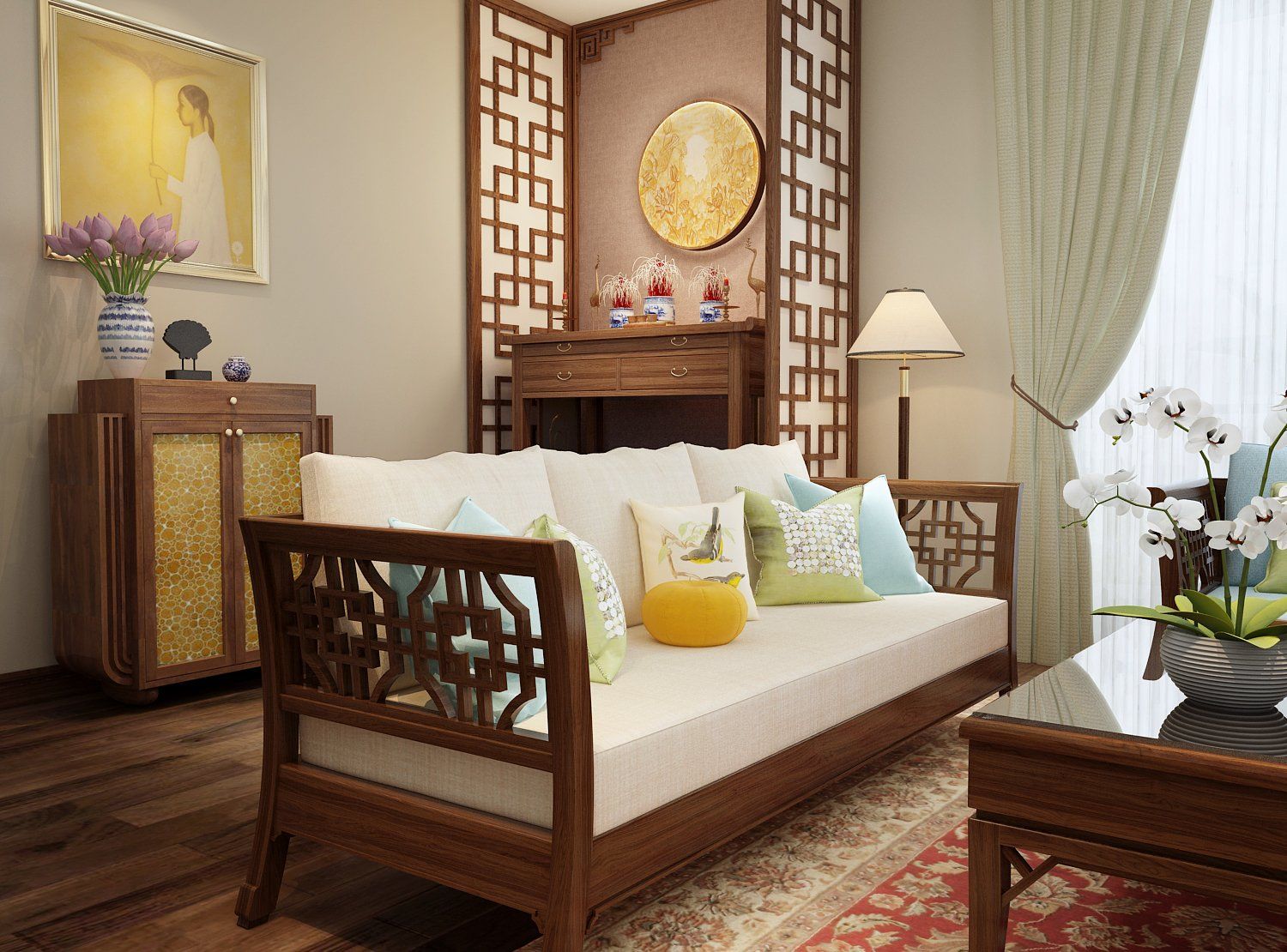  Sofa gỗ phòng khách chung cư Halamp SF004 