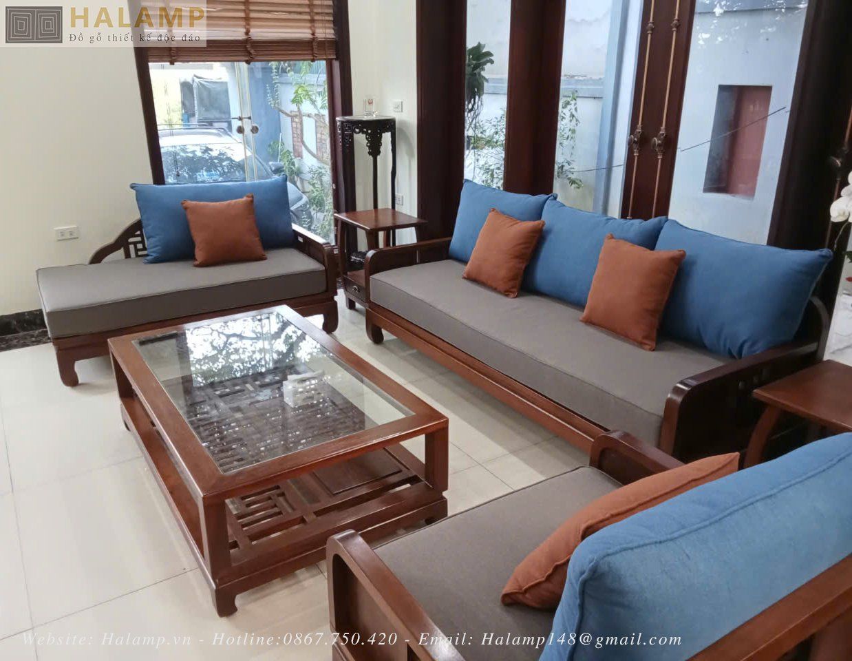  SOFA GỖ GỤ ĐÁNH VECNI TRẦN SF45 HALAMP LUÔN GIỮ ĐƯỢC VẺ MỘC MẠC 