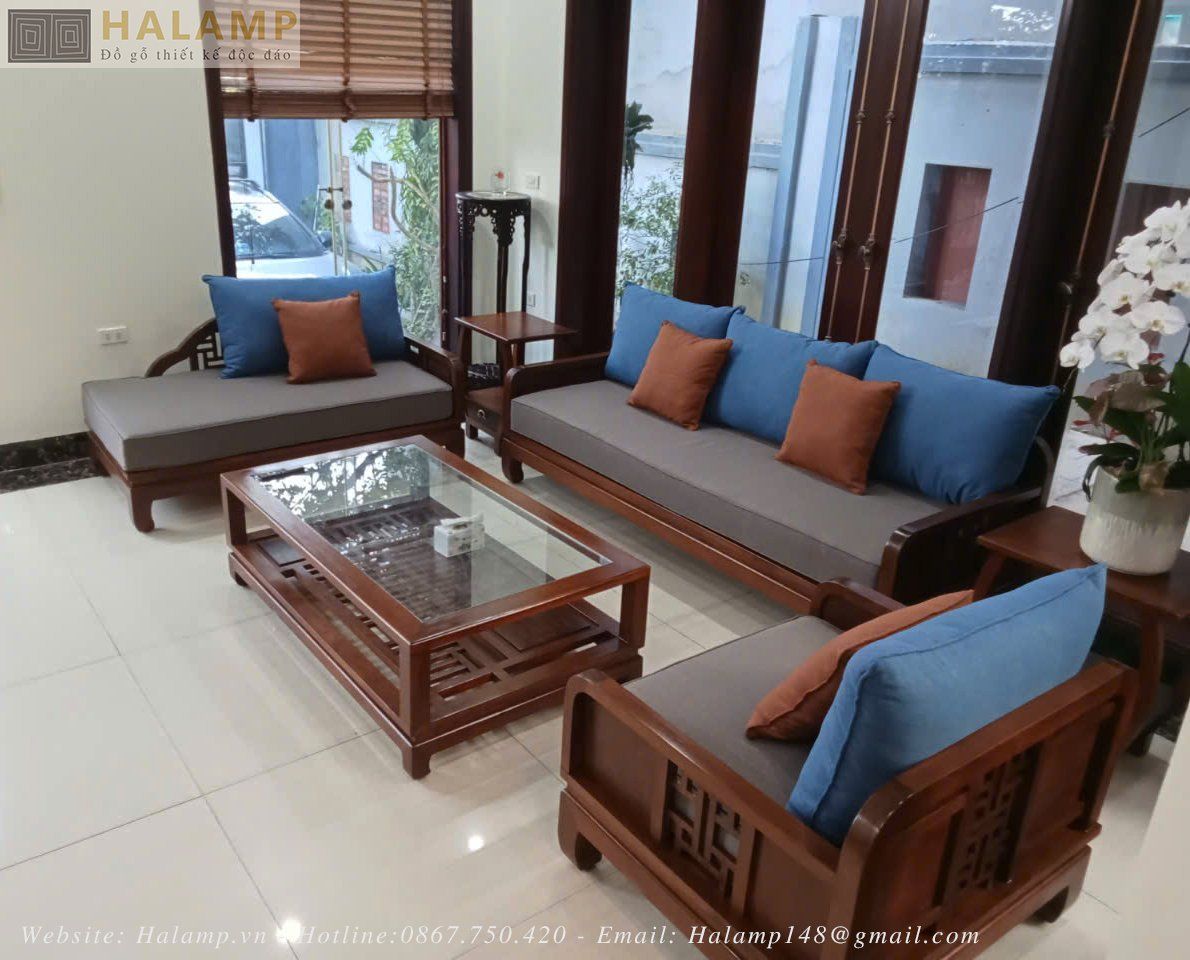  SOFA GỖ GỤ ĐÁNH VECNI TRẦN SF45 HALAMP LUÔN GIỮ ĐƯỢC VẺ MỘC MẠC 