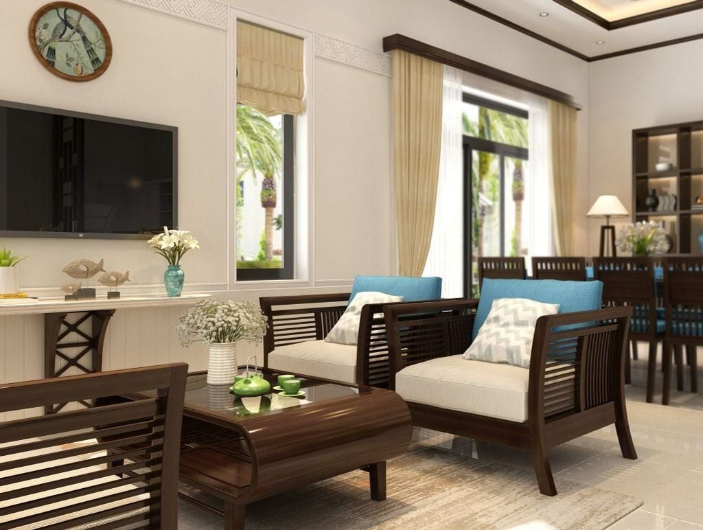  Sofa gỗ phong cách Việt với chất liệu gỗ Gụ Halamp SF009 