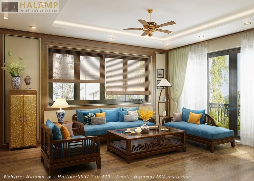  Sofa gỗ phòng khách cho nhà liền kề Halamp SF007 