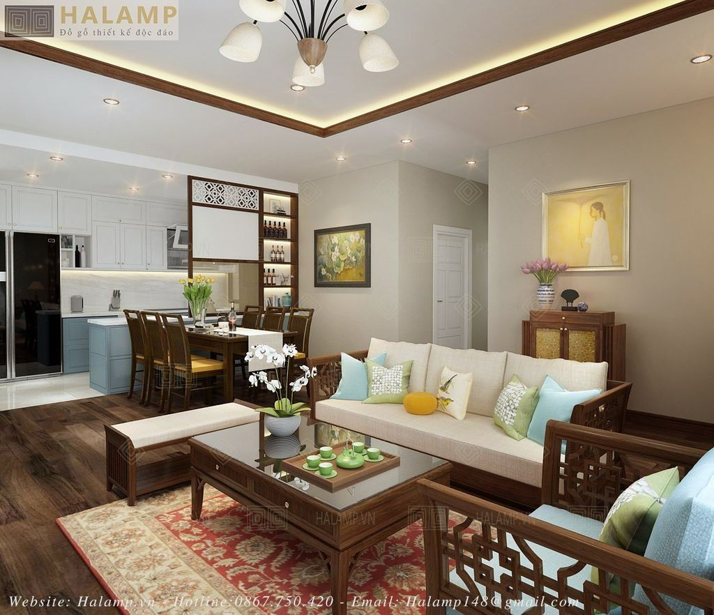  Sofa gỗ phòng khách chung cư Halamp SF004 