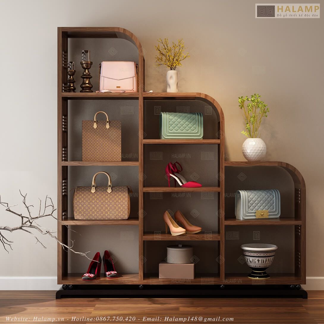  Tủ đựng túi xách đẹp Halamp TT001 chất liệu gỗ tự nhiên 