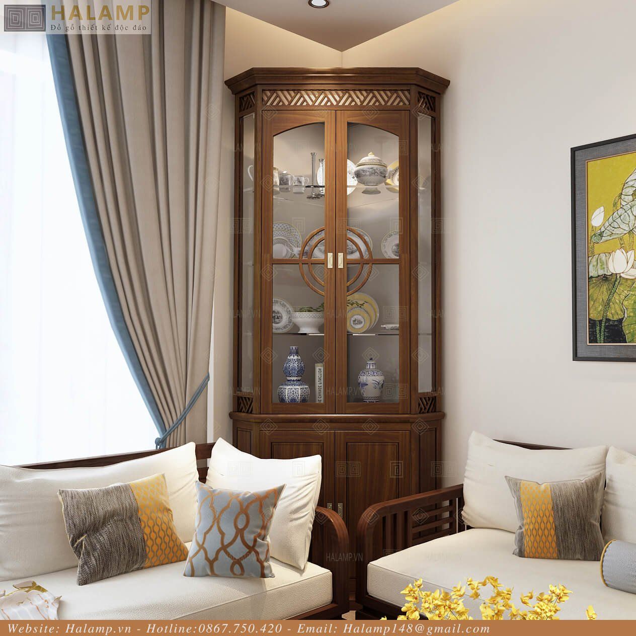  Tủ góc phòng khách đẹp Halamp TT012 tủ trưng bầy đồ trang trí 