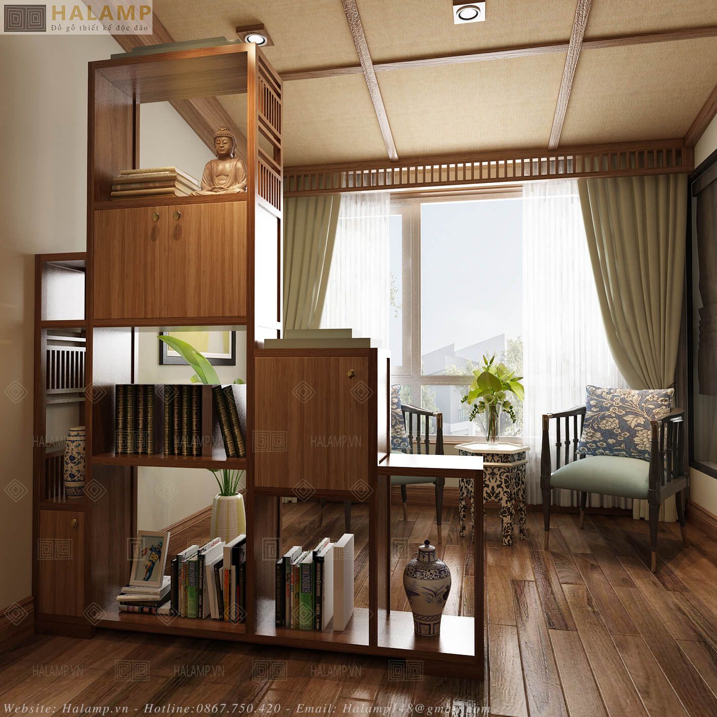  Tủ trang trí kết hợp ngăn phòng Halamp TT002 