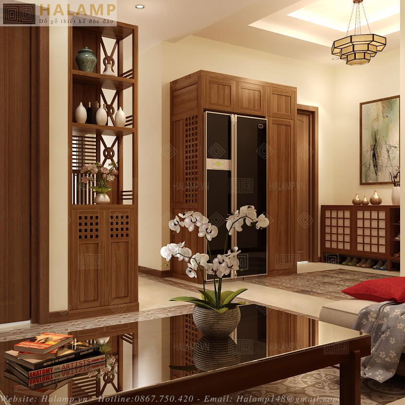  Tủ trang trí kết hợp vách bình phong Halamp TT004 