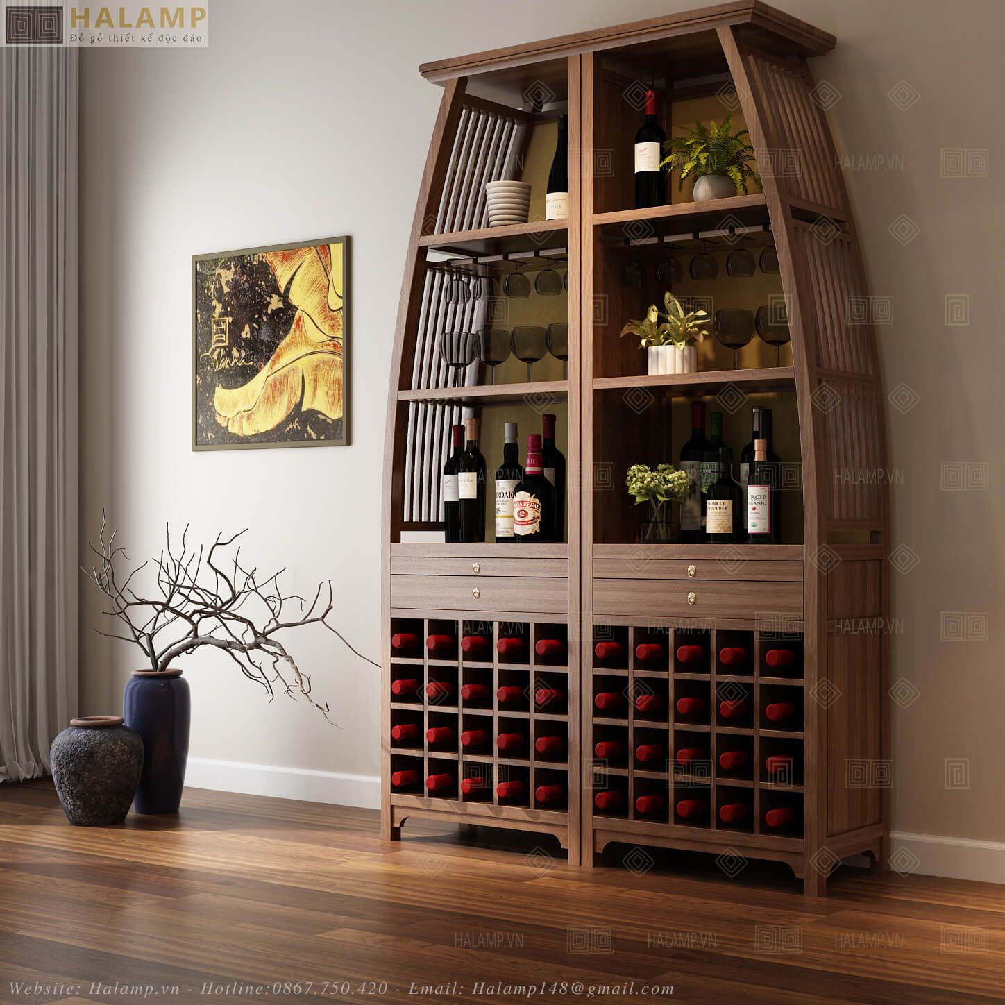  Tủ trang trí kết hợp tủ rượu Halamp TT006 
