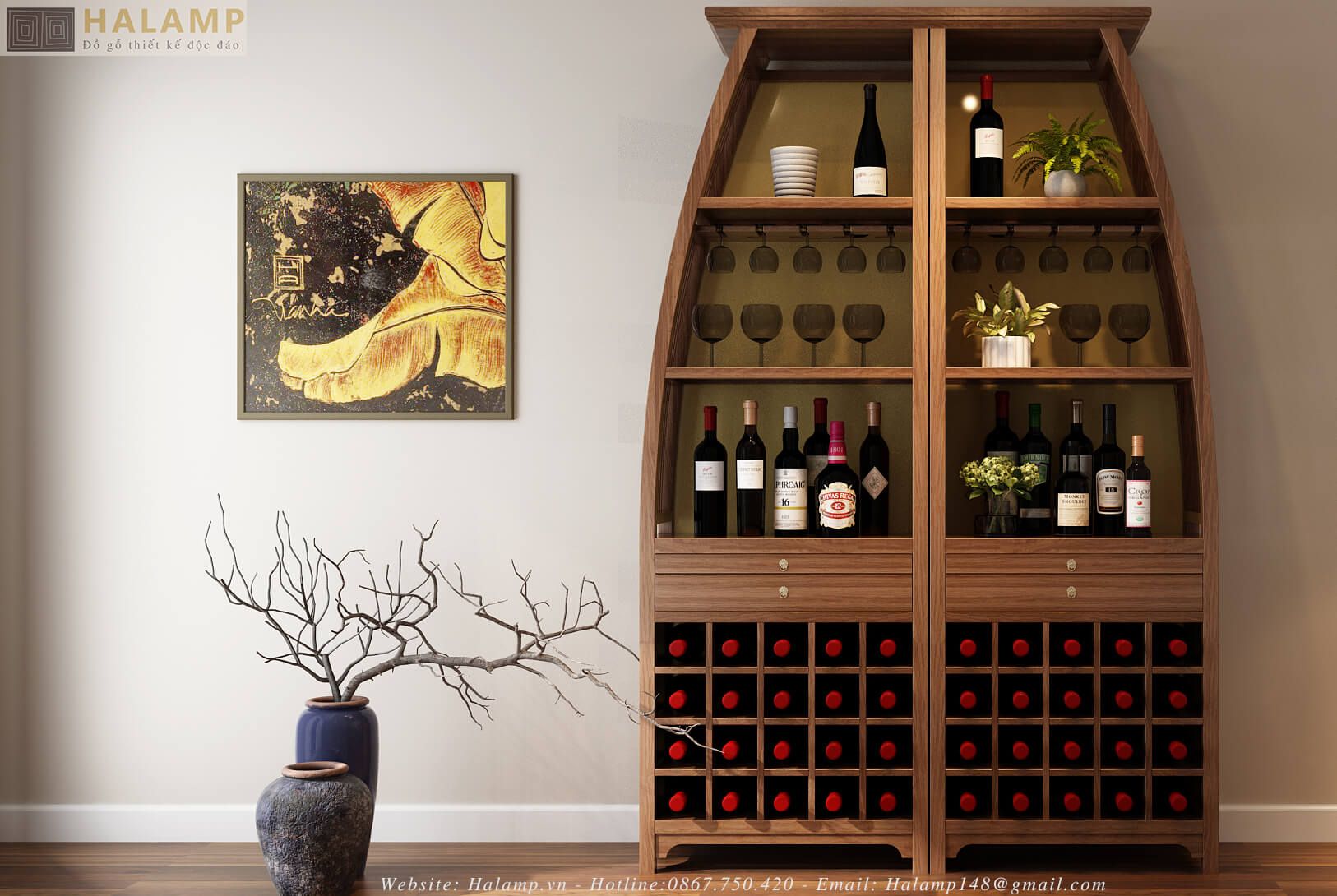  Tủ trang trí kết hợp tủ rượu Halamp TT006 
