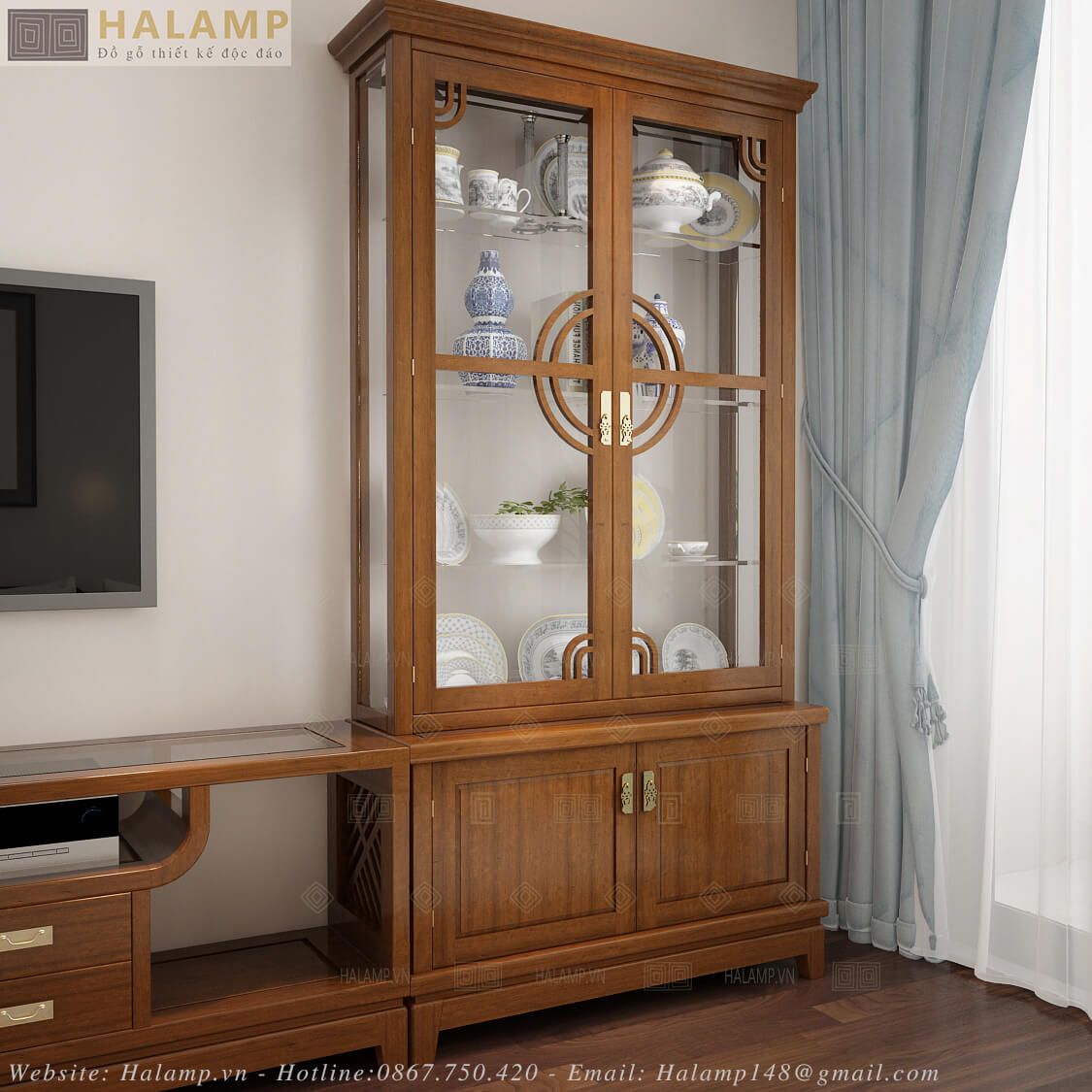  Kệ ti vi kết hợp tủ trang trí gỗ tự nhiên Halamp 1TT014 