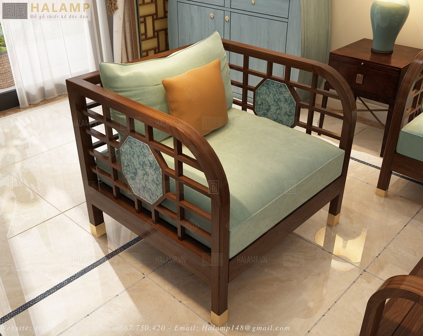  Mẫu ghế sofa gỗ đơn giản hiện đại Halamp SF008 