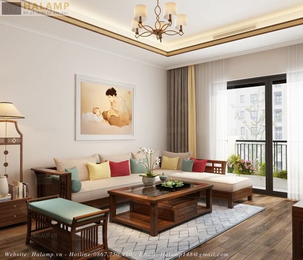  Sofa góc tay vuông gỗ tự nhiên SF013 phù hợp với nhiều phòng khách 