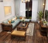  Sofa góc tay vuông gỗ tự nhiên SF013 phù hợp với nhiều phòng khách 