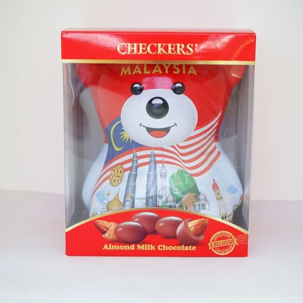  Checkers Teddy Bear Socola Sữa Hạt hạnh nhân hộp thiếc 150g 