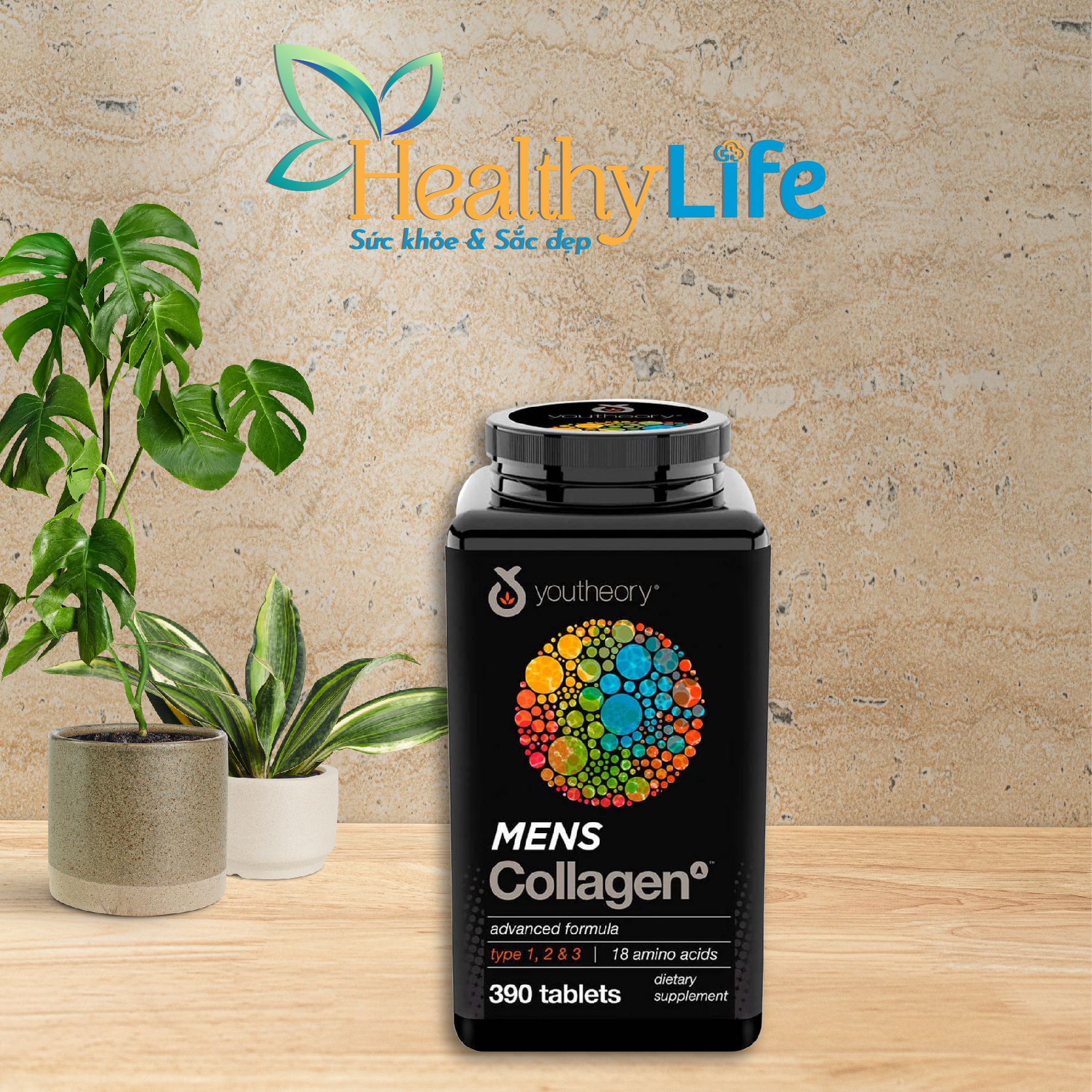 Viên uống Collagen Youtheory Men's Type 1,2,&3 Healthy Life Siêu