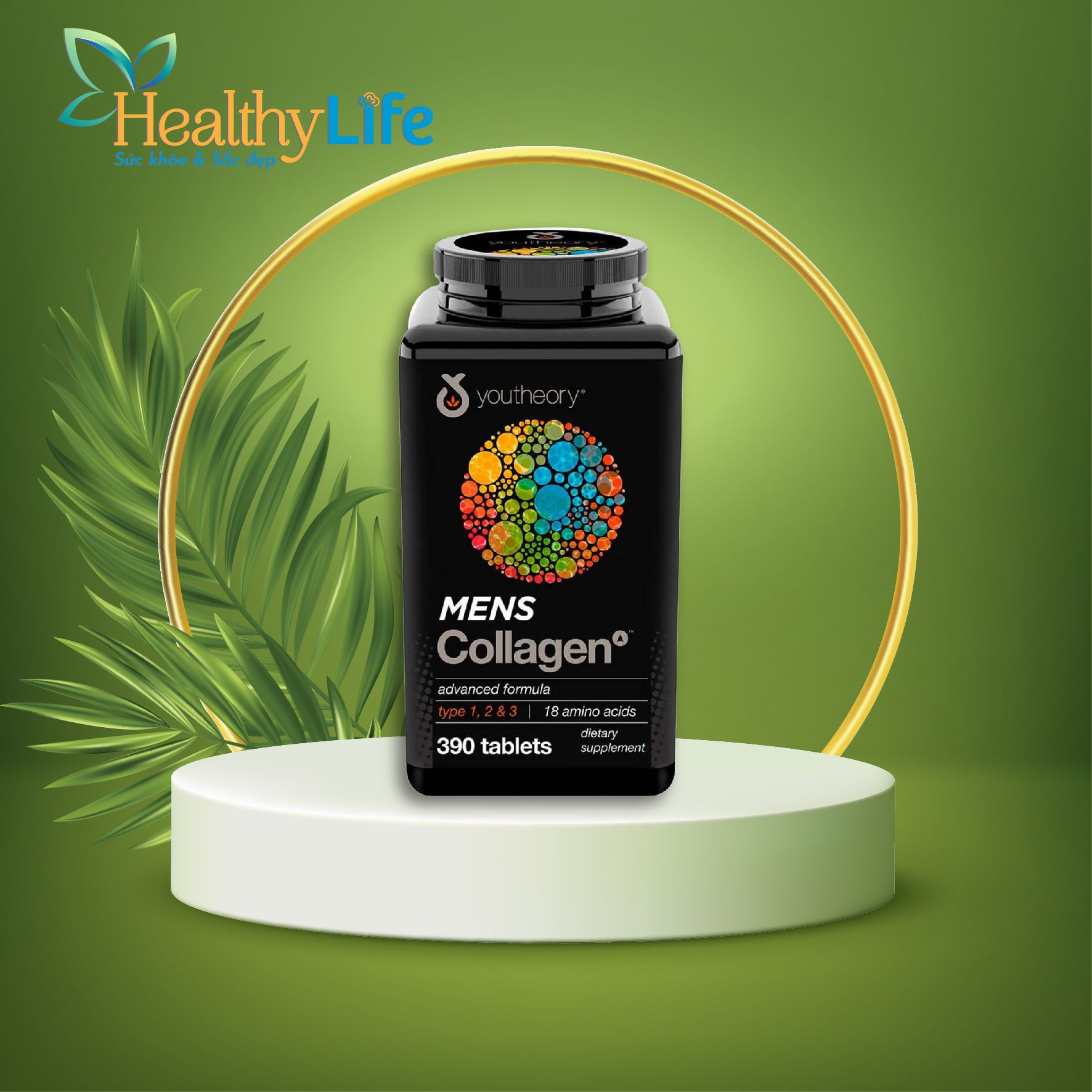 Viên uống Collagen Youtheory Men's Type 1,2,&3 Healthy Life Siêu