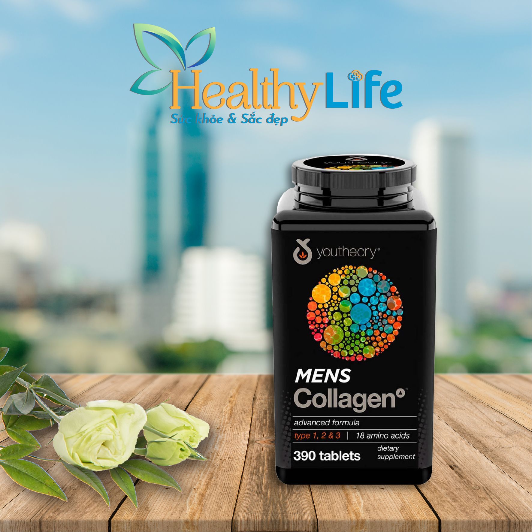 Viên uống Collagen Youtheory Men's Type 1,2,&3 Healthy Life Siêu