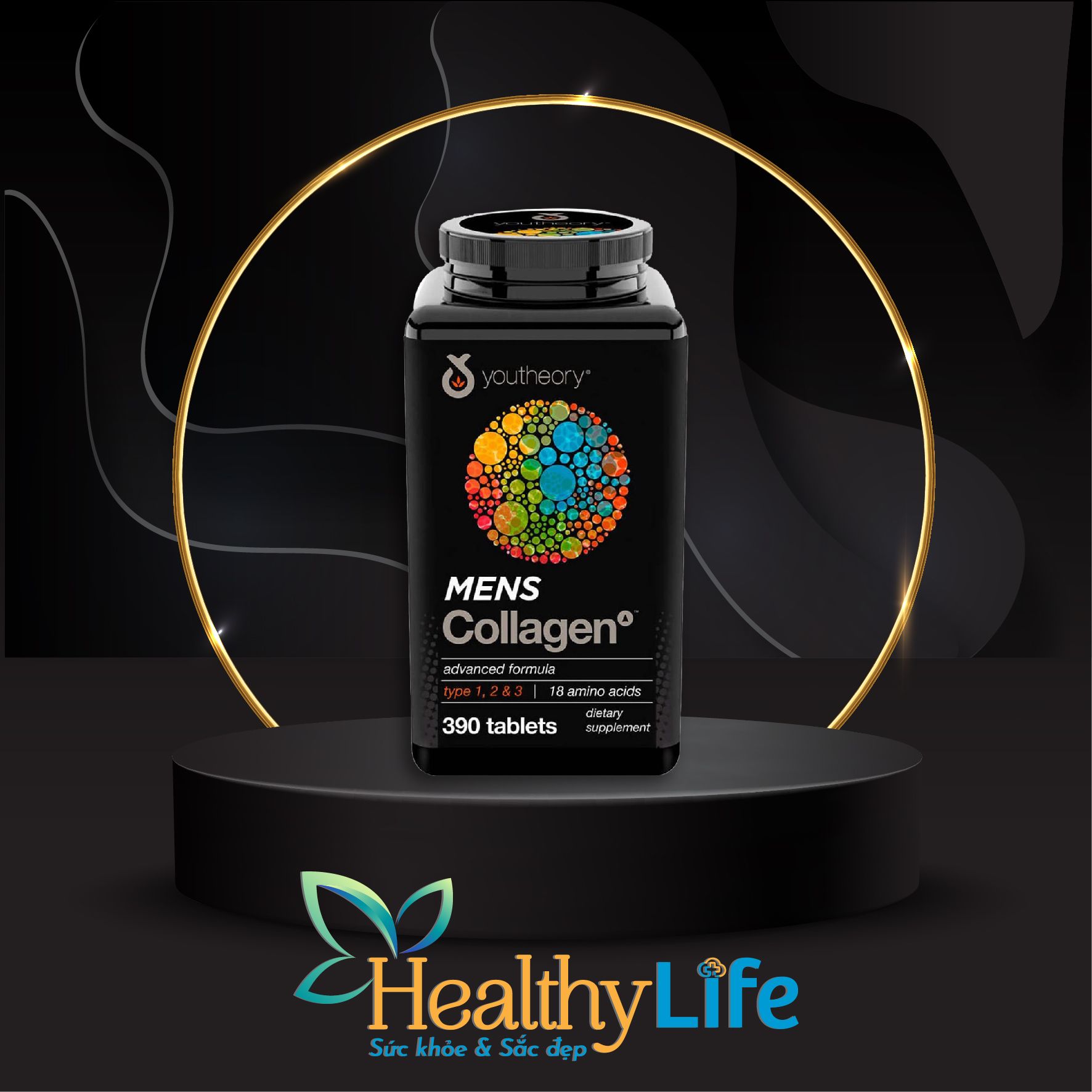 Viên uống Collagen Youtheory Men's Type 1,2,&3 Healthy Life Siêu