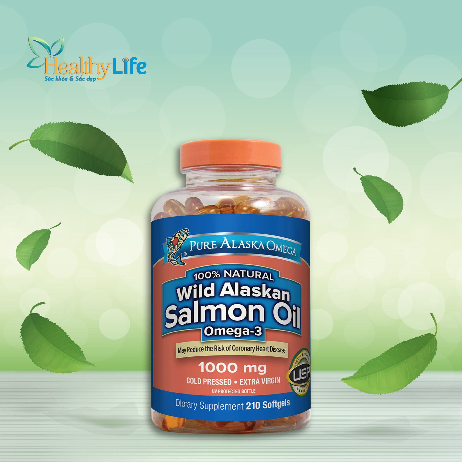 Viên dầu cá hồi Pure Alaska Omega 3 Wild Salmon Oil 1,000MG hộp 210 vi