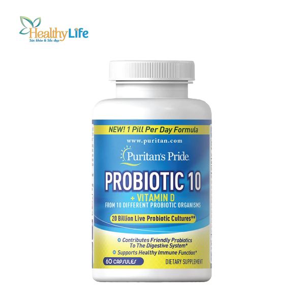  Viên uống lợi khuẩn Puritan's Pride Probiotic 10 with Vitamin D 60 viên 