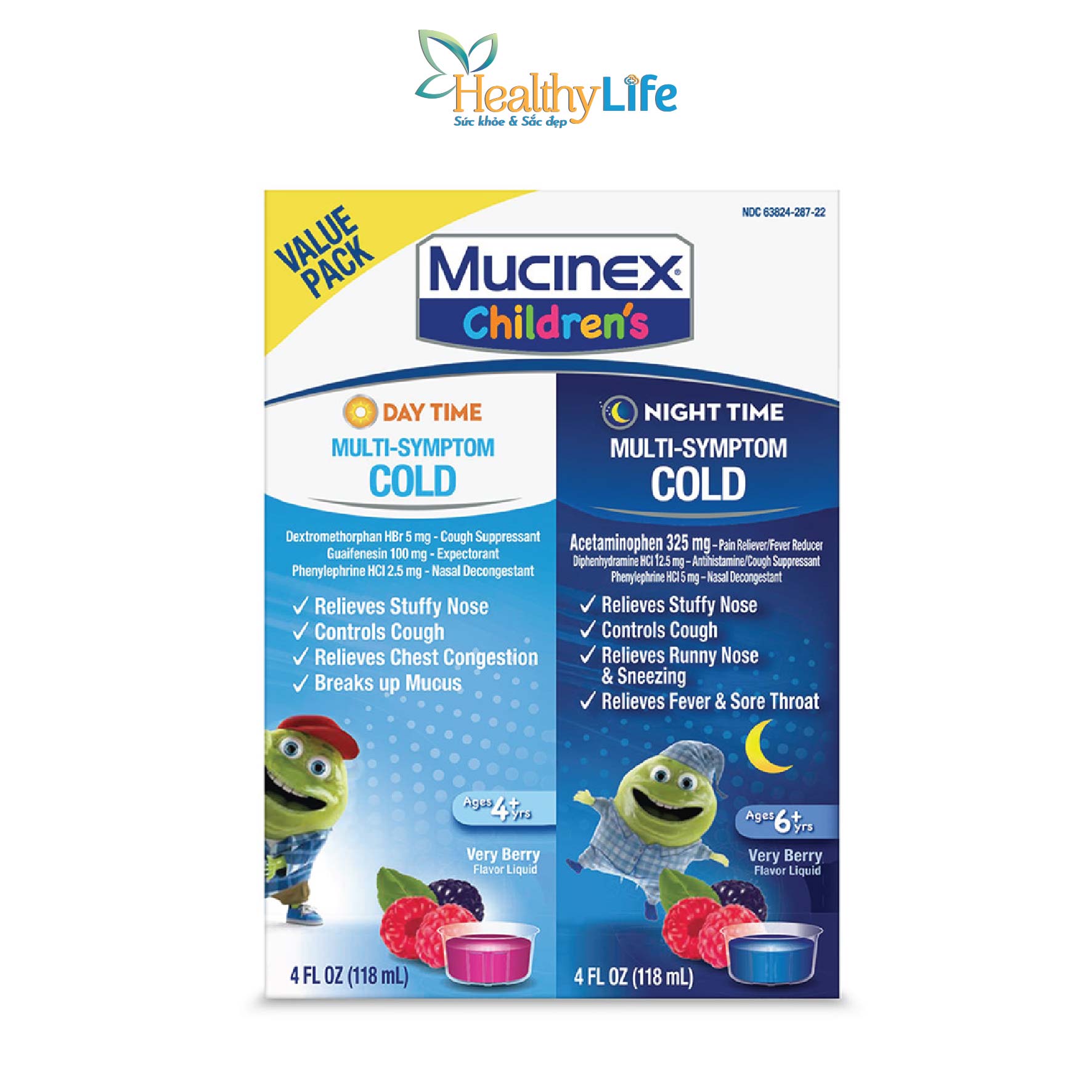 Siro ho trẻ em Children's Mucinex MultiSymptom Day & Night Cold Relie