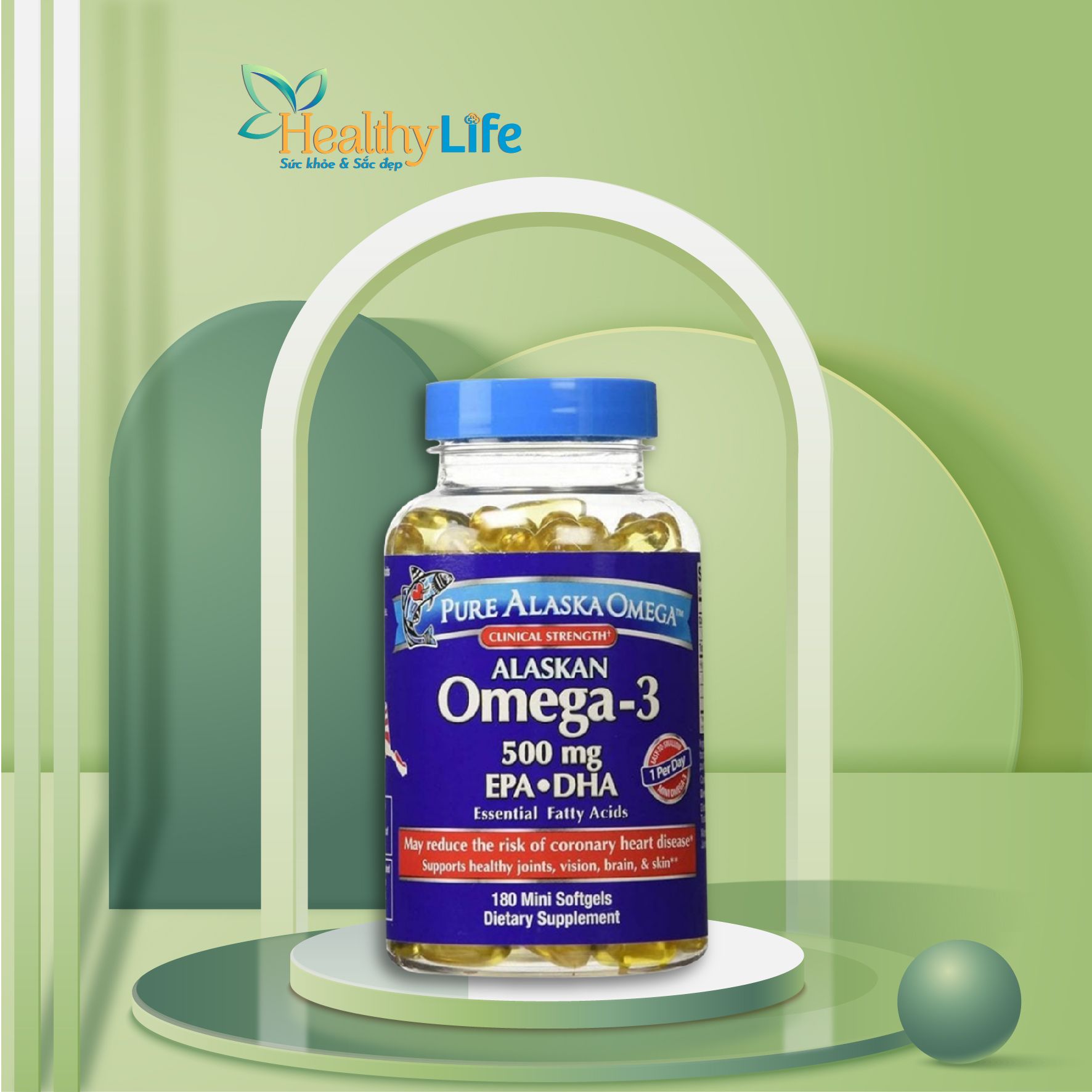 Viên dầu cá hồi Alaska Pure Alaska Omega3 500mg EPA+DHA 180 viên