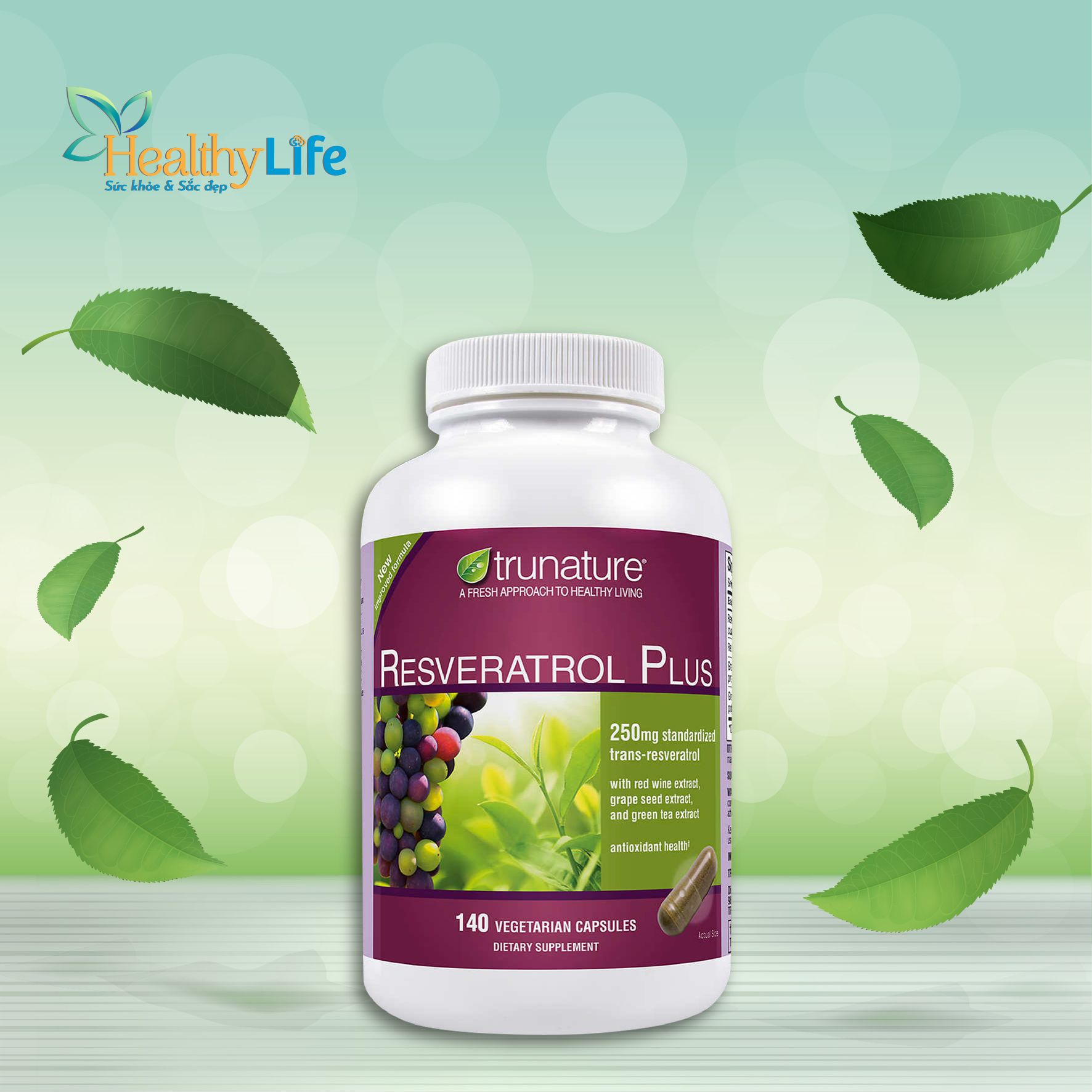 Viên uống bảo vệ tim mạch Trunature Resveratrol Plus 250mg 140 viên