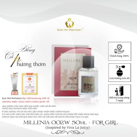  Nước Hoa Nữ Cao Cấp MILLENIA 002W Nữ Tính, Ngọt Ngào, Trẻ Trung Eau De Parfum Lưu Hương 7-12 tiếng 50ml 