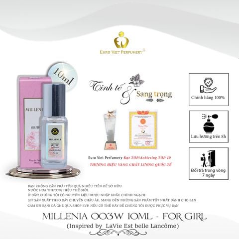  Nước Hoa Nữ Cao Cấp MILLENIA 003W Quý Phái, Sang Trọng, Ngọt Ngào Eau De Parfum Lưu Hương 7-12 tiếng 10ml 