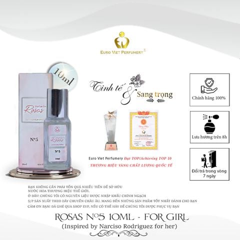  Nước Hoa Nữ Rosas No.5 Nữ Tính Tươi Mới, Gợi Cảm  Lưu Hương 7-12 Tiếng 10ml 