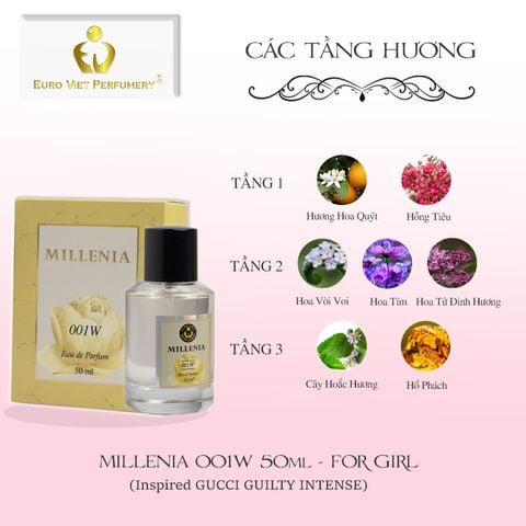  Nước Hoa Nữ Cao Cấp MILLENIA 001W Quyến Rũ, Ngọt Ngào, Nóng Bỏng Eau De Parfum Lưu Hương 7-12 Tiếng 50ml 