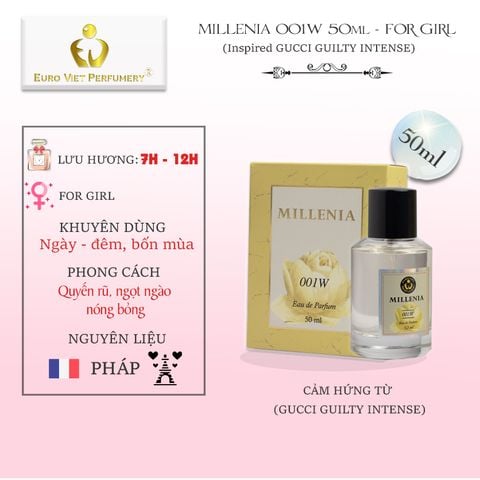  Nước Hoa Nữ Cao Cấp MILLENIA 001W Quyến Rũ, Ngọt Ngào, Nóng Bỏng Eau De Parfum Lưu Hương 7-12 Tiếng 50ml 