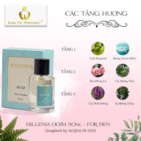  Nước hoa nam Euro Viet, MILLENIA 001M 50ml (Inspired by ACQUA DI GIO) 