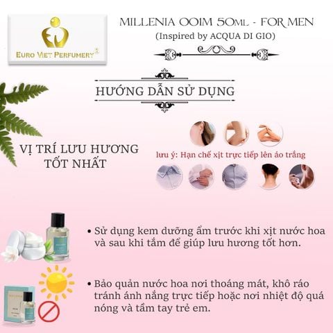  Nước hoa nam Euro Viet, MILLENIA 001M 50ml (Inspired by ACQUA DI GIO) 