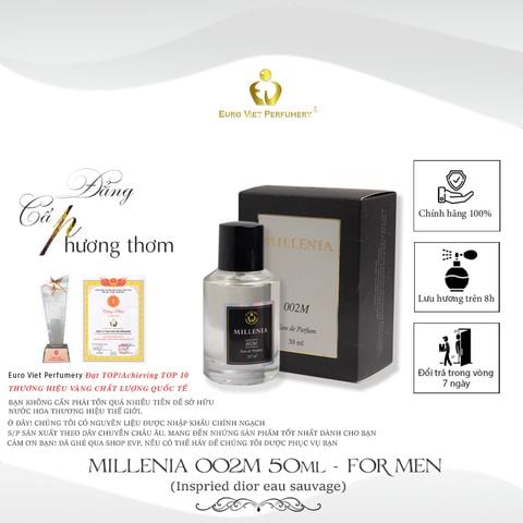  Nước Hoa Nam MILLENIA 002M Nam Tính, Mạnh Mẽ, Cuốn Hút Eau De Parfum Lưu Hương 7-12 Tiếng 50ml 
